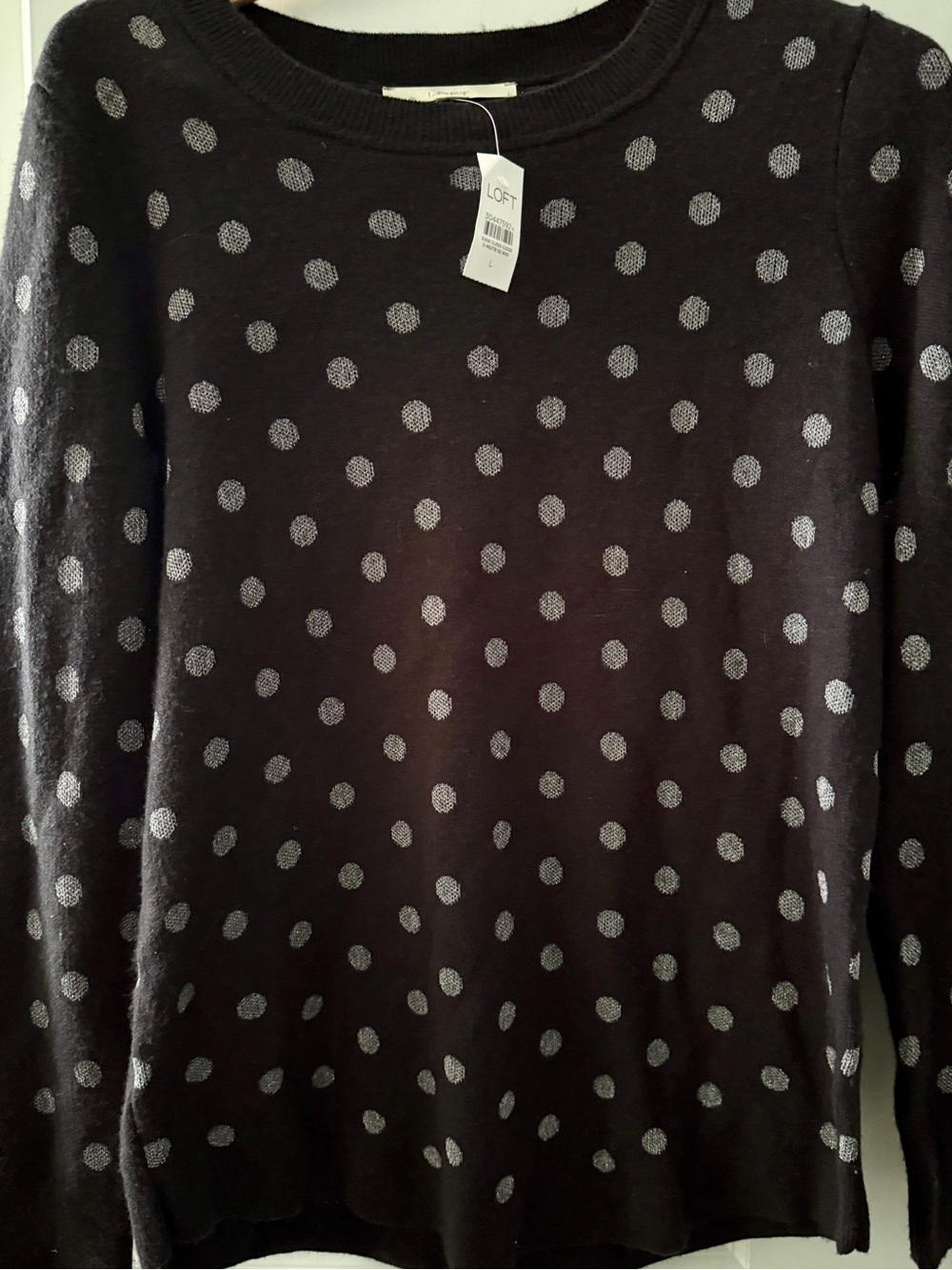 LOFT L Black Sweater with Silver Dot Pattern